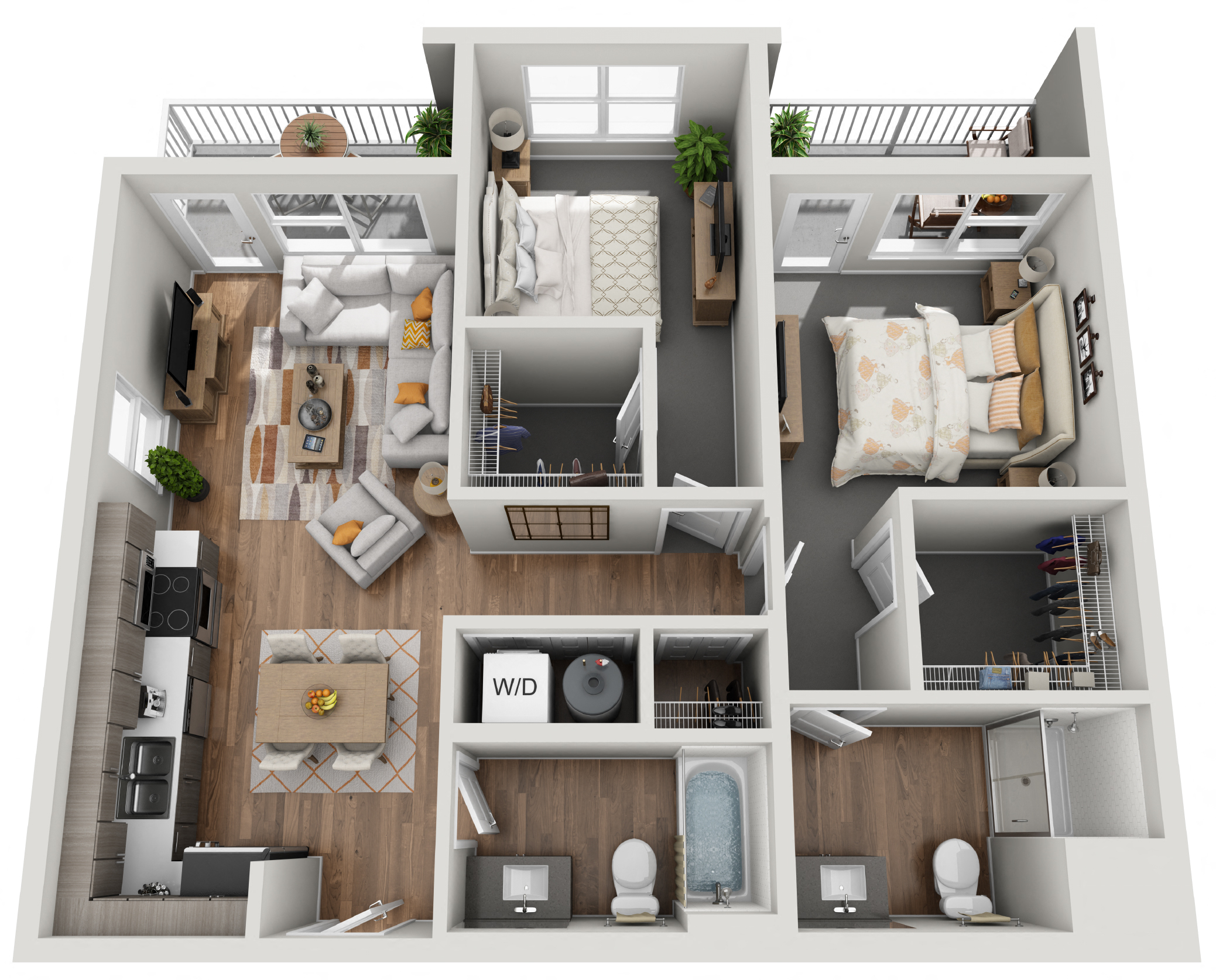 Floor plan for 2 beds, 2 baths, 926 sqft